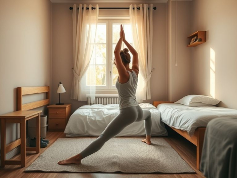 Йога в маленьком пространстве практика на коврике у кровати (1)